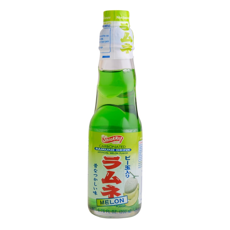 Ramune Soda - Melon Flavor, 6.76fl oz of Delicious and Sweet Japanese Soda