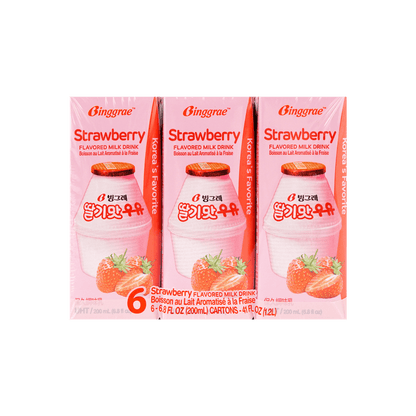 6 Packs of Korean Strawberry Flavored Milk - 6.8fl oz Each